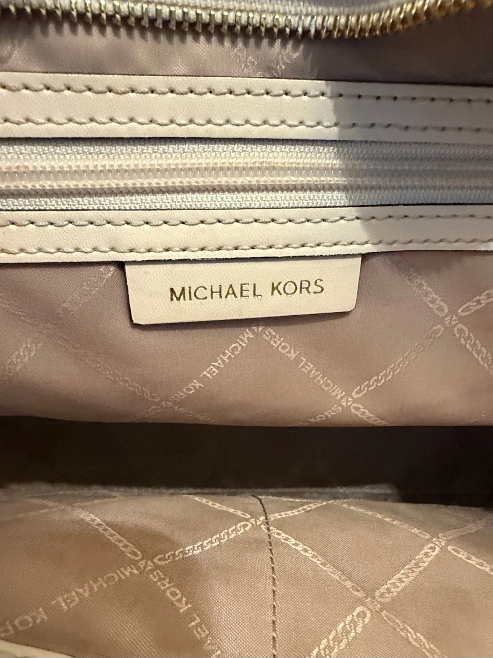 Michael Kors Pink Geo-Print Tote with White Trim